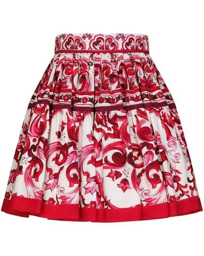 Dolce & Gabbana Short Majolica-Print Poplin Skirt - Red
