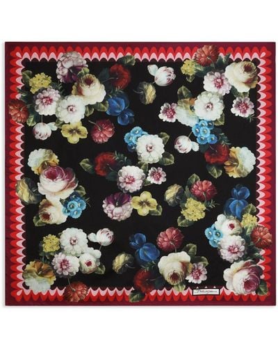 Dolce & Gabbana Floral-print Silk Scarf - Black
