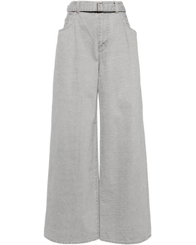 Sacai Wide-leg belted jeans - Gris