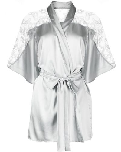 Fleur Of England Sigrid Lace-panelled Satin Robe - White