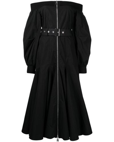 Alexander McQueen Robe ceinturée à épaules dénudées - Noir