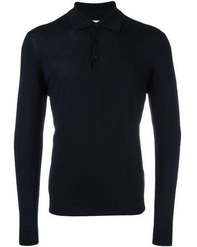 Fashion Clinic Long Sleeved Knitted Polo Shirt - Blue