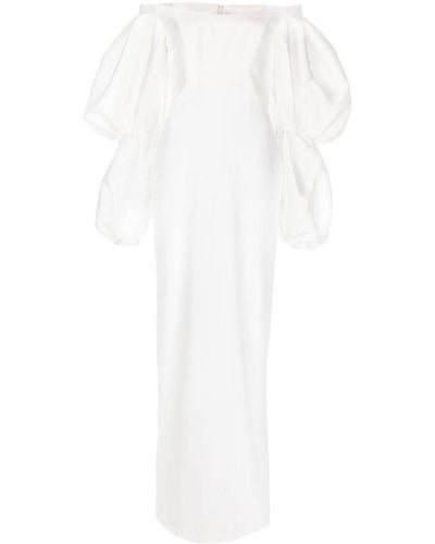 Solace London Midi-jurk Met Pofmouwen - Wit