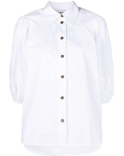 Ganni Camisa de manga farol - Blanco