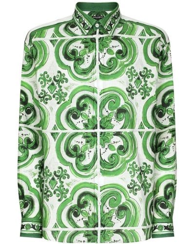 Dolce & Gabbana Majolica-print Linen Shirt - Green