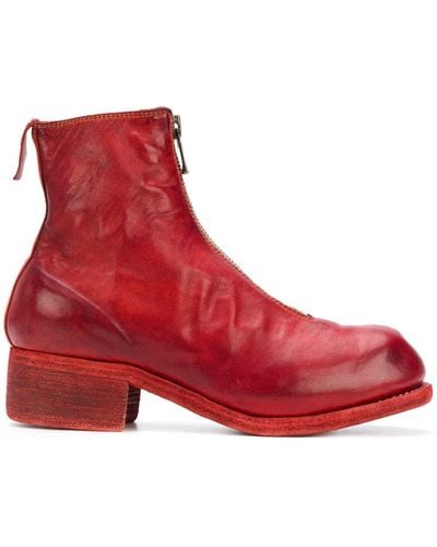 Guidi Front Zip Ankle Boots - Red