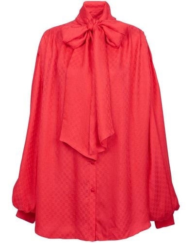 Balmain Monogram-jacquard Silk Shirt - Red
