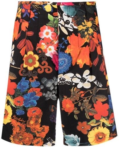 Moschino Allover Floral-print Pleated Shorts - Black