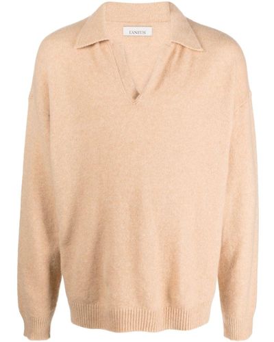 Laneus Split-neck Fine-knit Sweater - Natural