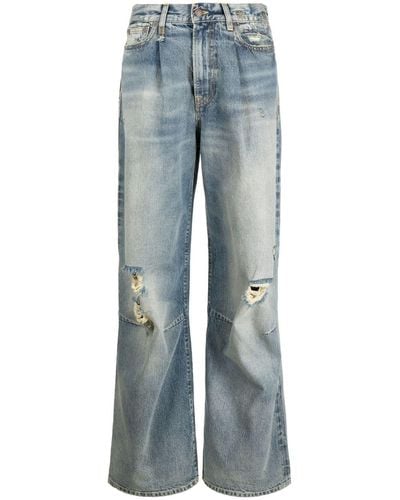 R13 Weite Jeans im Distressed-Look - Blau
