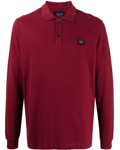 Paul & Shark Logo-patch Long Sleeved Polo Shirt - Red