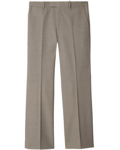 Burberry Logo-plaque Tailored Wool Trousers - Grey