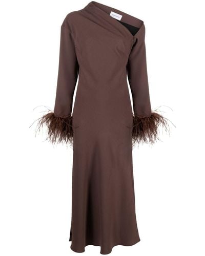 16Arlington Adelaide Midi-jurk Met Veren Cuff - Bruin