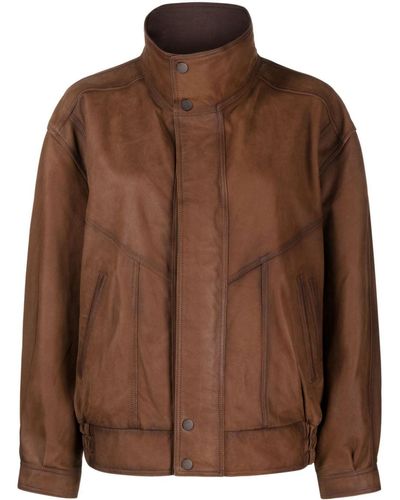 Manokhi High-neck Leather Jacket - Brown