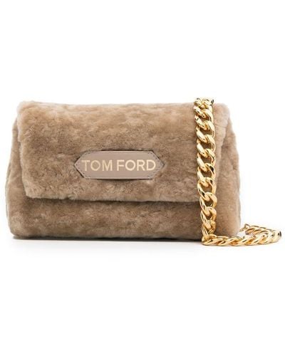 Tom Ford Mini Label Shearling Bag - Natural