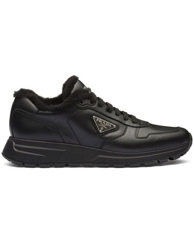 Prada Re-nylon Brand-plaque Leather And Recycled-nylon Low-top Sneakers - Black