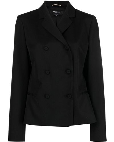 Rochas Double-breasted Wool Blazer - Black