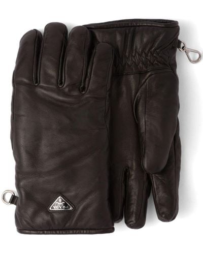 Prada Handschuhe aus Leder mit Triangel-Logo - Schwarz