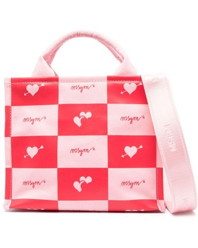 MSGM Checked Logo-print Tote Bag - Pink