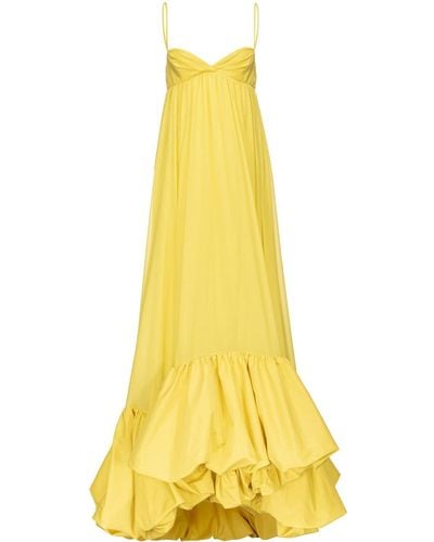Pinko Long Dress With Thin Straps And Flounce - Yellow