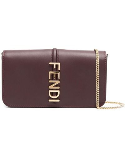 Fendi Graphy Leather Clutch Bag - Purple
