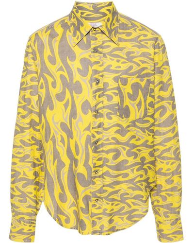 ERL Flame-print Canvas Shirt - Yellow