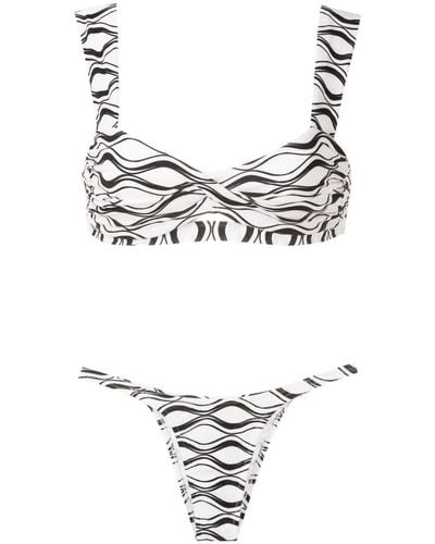 Amir Slama Bikini con tanga con ondas estampadas - Blanco
