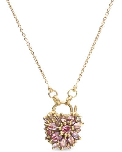 Polly Wales 18kt Yellow Gold Small Padlock Heart Pink Sapphire Necklace - Metallic