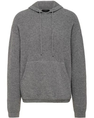 Prada Ribbed-knit Cashmere Hoodie - Grey