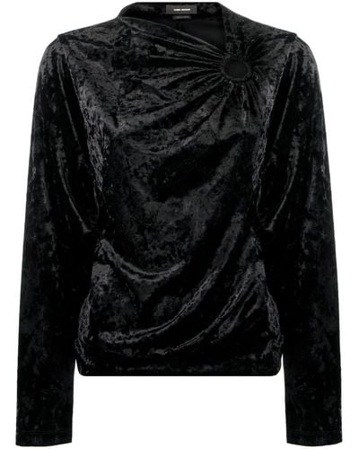 Isabel Marant Crushed-velvet Long-sleeve Top - Black