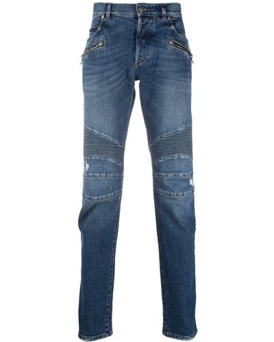 Balmain Mid-wash Ribbed Tapered Jeans - Blue