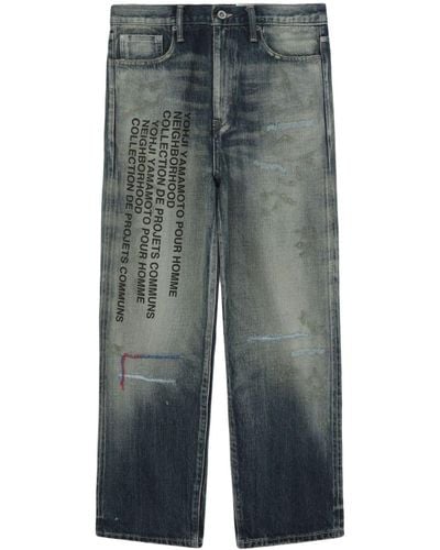 Yohji Yamamoto Pantaloni dritti con stampa - Blu