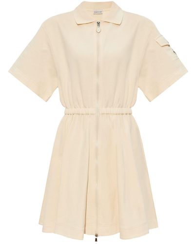 Moncler Logo-Appliqué Cotton Dress - Natural