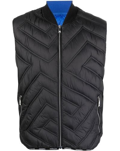 Versace Gilet Greca trapuntato con zip - Nero