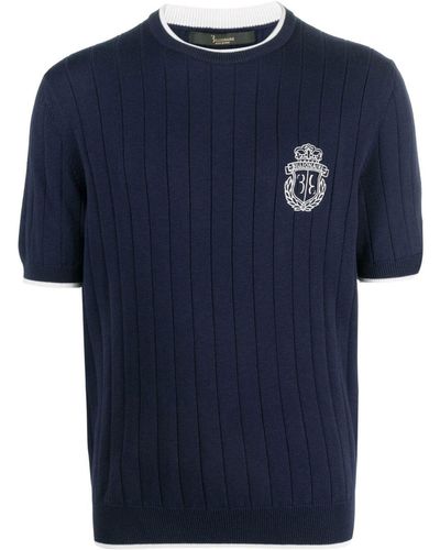 Billionaire Logo-embroidered Ribbed-knit Top - Blue