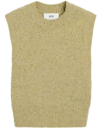 Ami Paris Speckled-knit Virgin Wool-blend Vest - Green