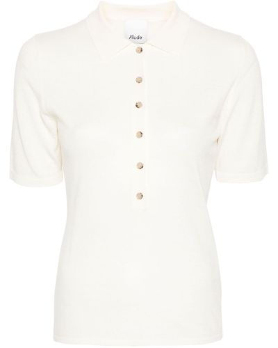 Allude Fine-knit Polo Top - White