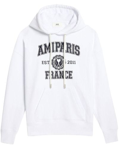 Ami Paris Logo-print Drawstring Hoodie - White