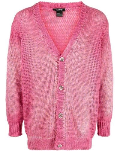 Avant Toi Intarsia Knit V-neck Cardigan - Pink