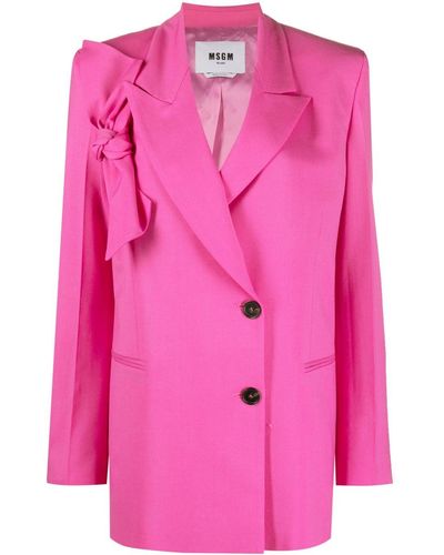 MSGM Bow-detail Double-breasted Blazer - Pink