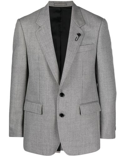 Lardini Brooch-detail Wool Single-breasted Blazer - Grey
