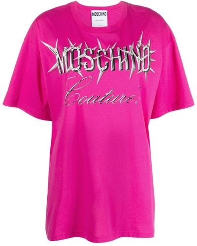 Moschino T-shirt en coton biologique à logo imprimé - Rose