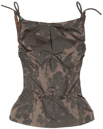MERYLL ROGGE Floral-jacquard corset top - Marrone