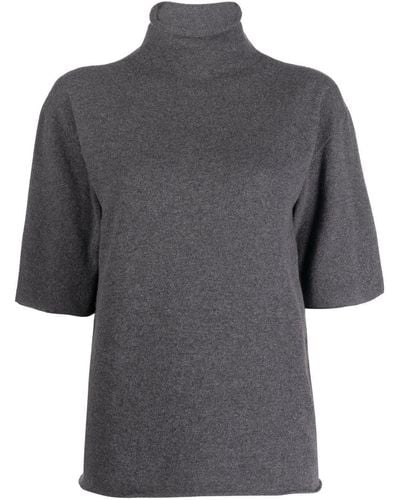 Jil Sander Short-sleeved Roll-neck Knitted Top - Grey