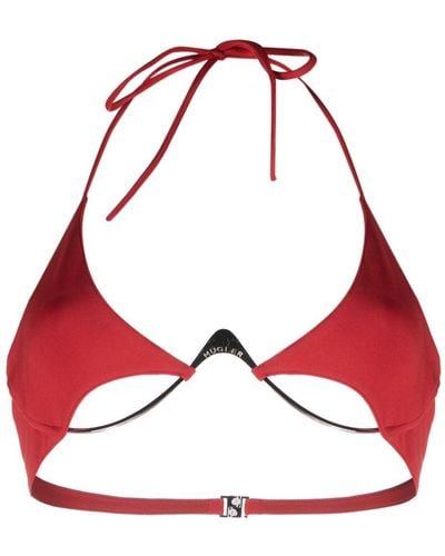 Mugler Logo-plaque Halterneck Bikini Top - Red