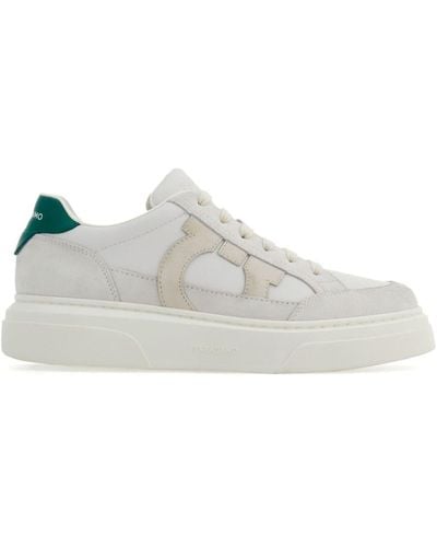 Ferragamo Gancini-patch Calfskin Sneakers - White