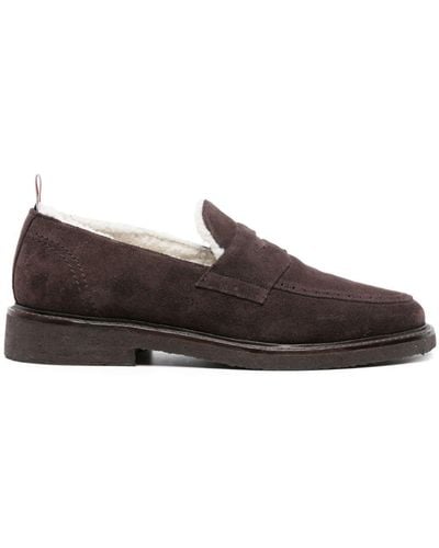 Thom Browne Shearling-lining Suede Penny Loafer - Brown