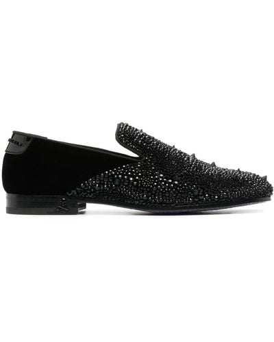 Philipp Plein Rhinestone-embellished Velvet Loafers - Black