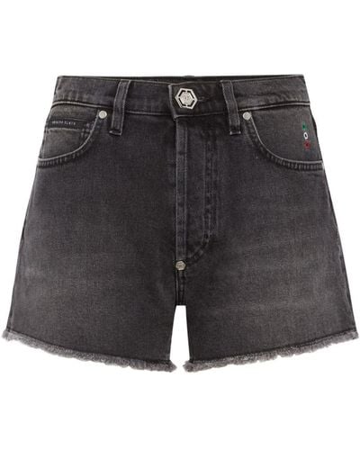 Philipp Plein Jeans-Shorts mit Logo-Applikation - Grau