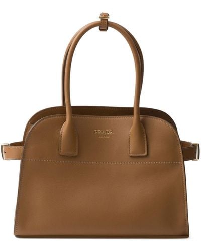 Prada Logo-lettering Leather Tote Bag - ブラウン